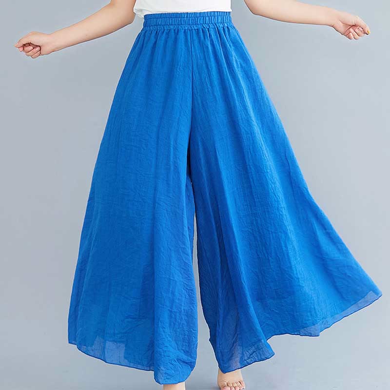Pantaloni larghi in cotone e lino casual da donna Buddha Stones per yoga e danza