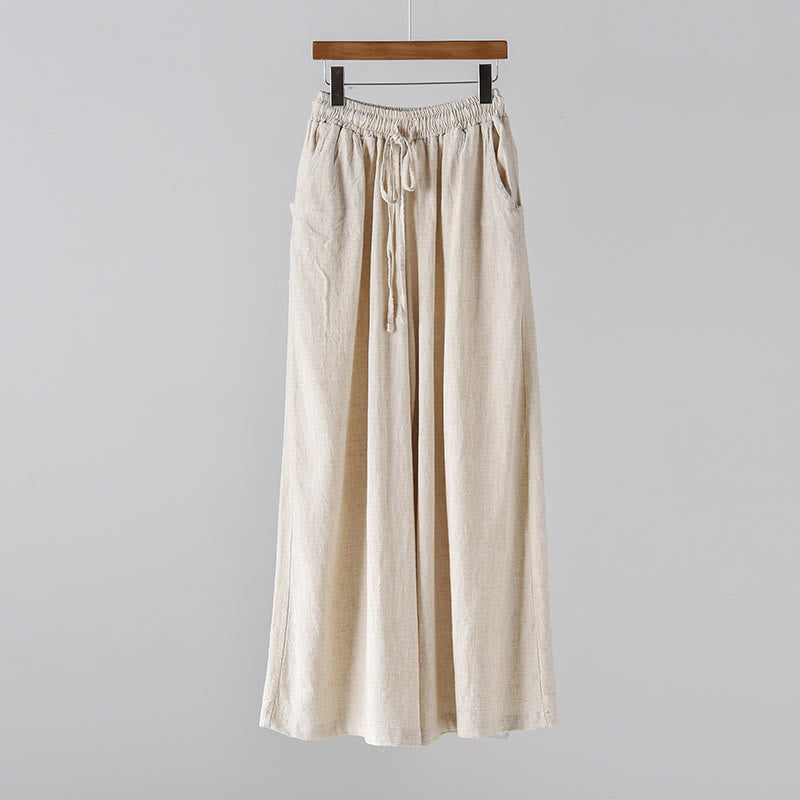 Pantaloni larghi in cotone e lino con coulisse e tasche Buddha Stones