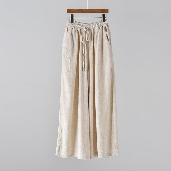 Pantaloni larghi in cotone e lino con coulisse e tasche Buddha Stones