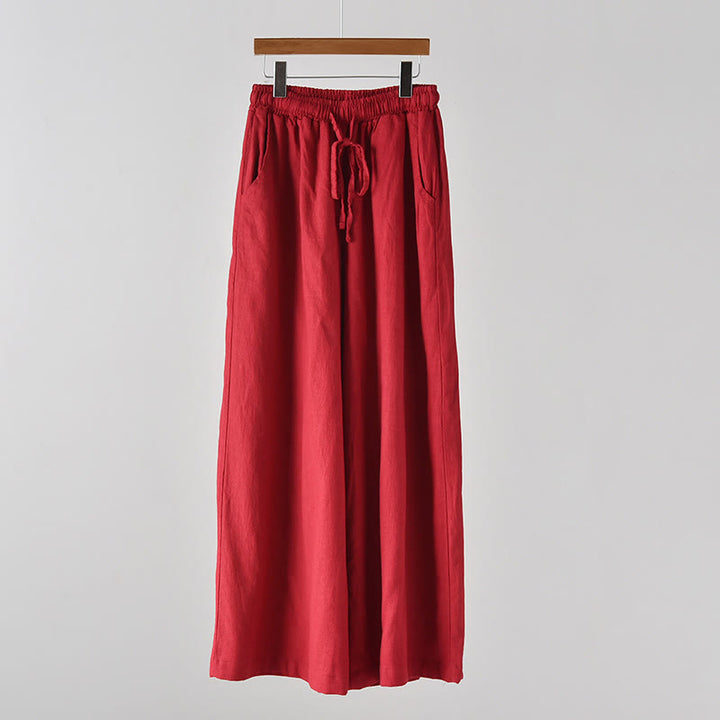 Pantaloni larghi in cotone e lino con coulisse e tasche Buddha Stones