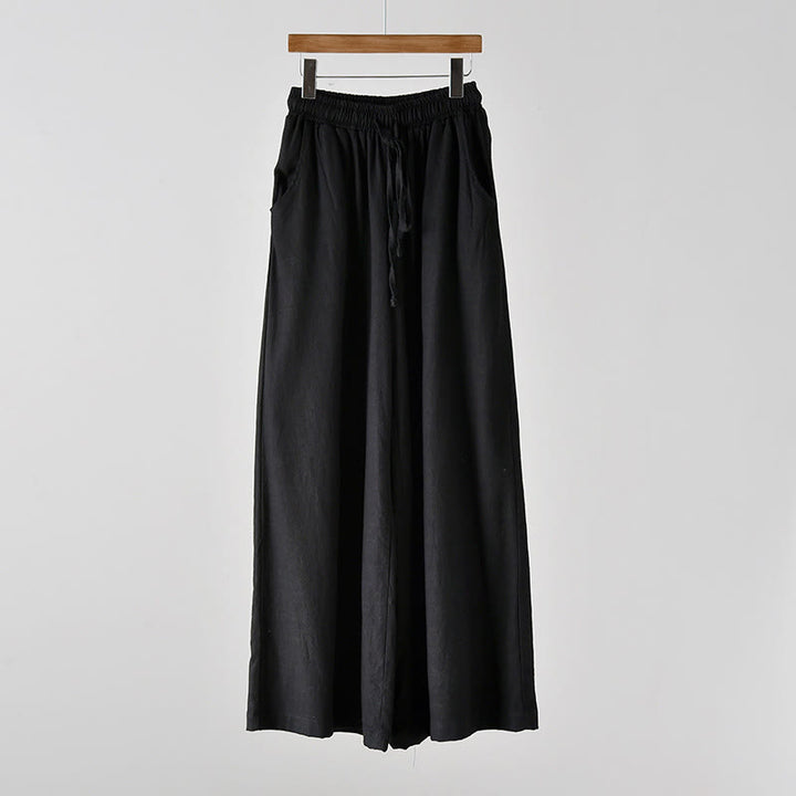 Pantaloni larghi in cotone e lino con coulisse e tasche Buddha Stones