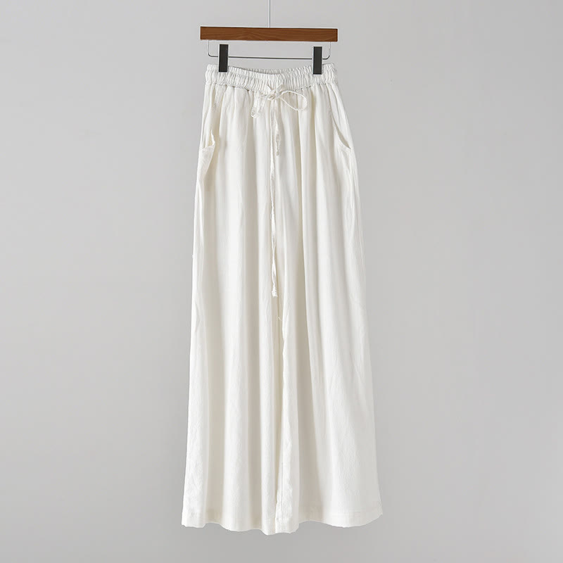 Pantaloni larghi in cotone e lino con coulisse e tasche Buddha Stones - Bianco - US4, UK/AU8, EU36 (L) - image 8
