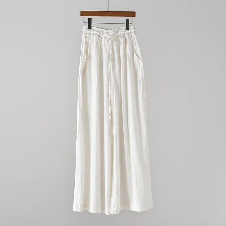 Pantaloni larghi in cotone e lino con coulisse e tasche Buddha Stones - Bianco - US4, UK/AU8, EU36 (L) - image 8