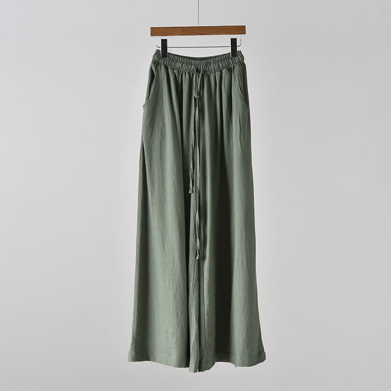 Pantaloni larghi in cotone e lino con coulisse e tasche Buddha Stones