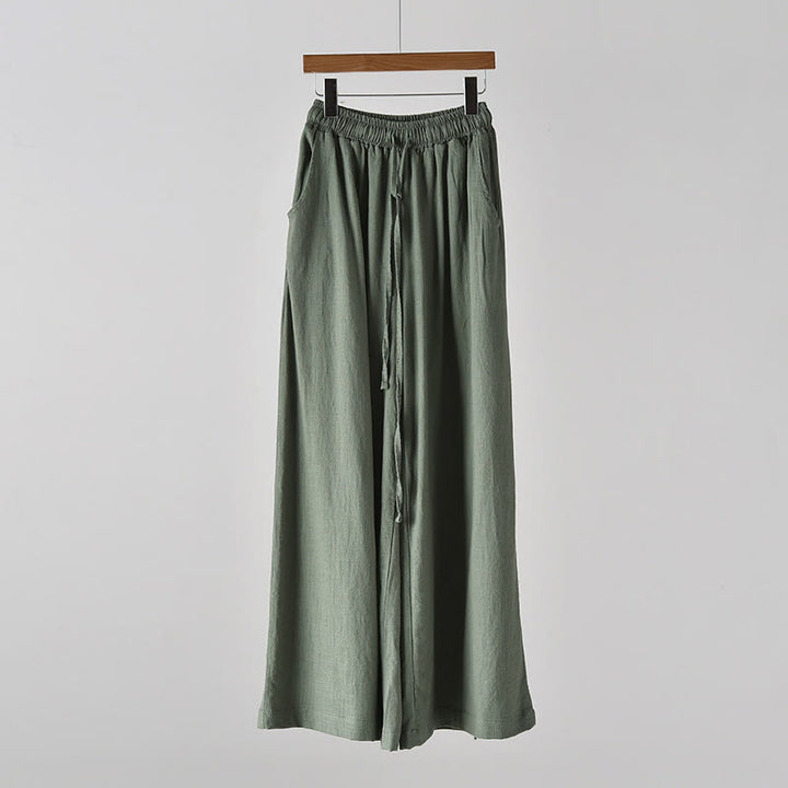 Pantaloni larghi in cotone e lino con coulisse e tasche Buddha Stones