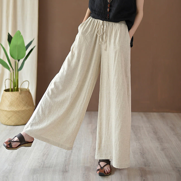 Pantaloni larghi in cotone e lino con coulisse e tasche Buddha Stones