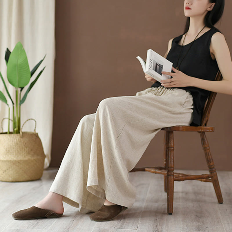 Pantaloni larghi in cotone e lino con coulisse e tasche Buddha Stones