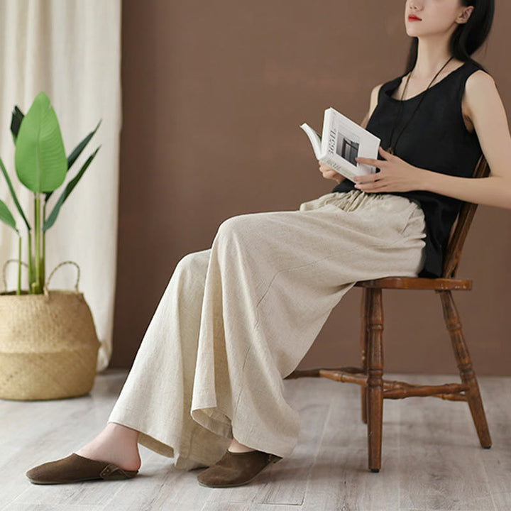 Pantaloni larghi in cotone e lino con coulisse e tasche Buddha Stones