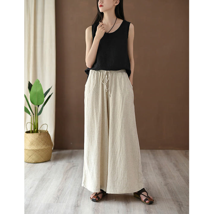Pantaloni larghi in cotone e lino con coulisse e tasche Buddha Stones