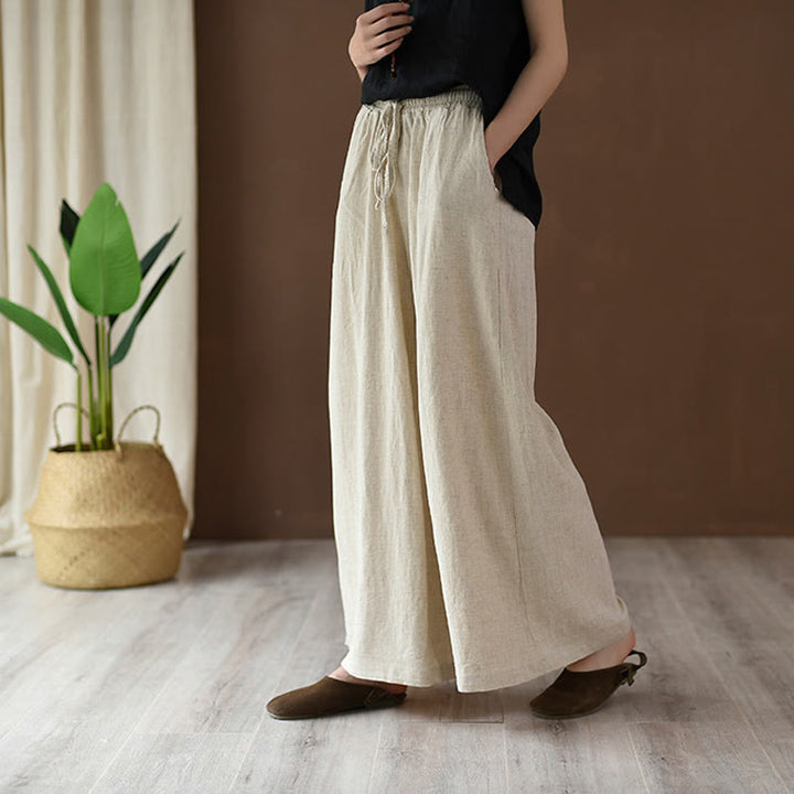 Pantaloni larghi in cotone e lino con coulisse e tasche Buddha Stones