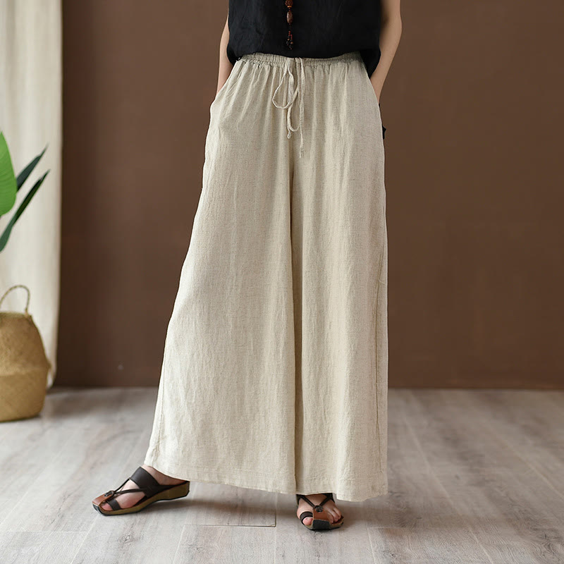 Pantaloni larghi in cotone e lino con coulisse e tasche Buddha Stones