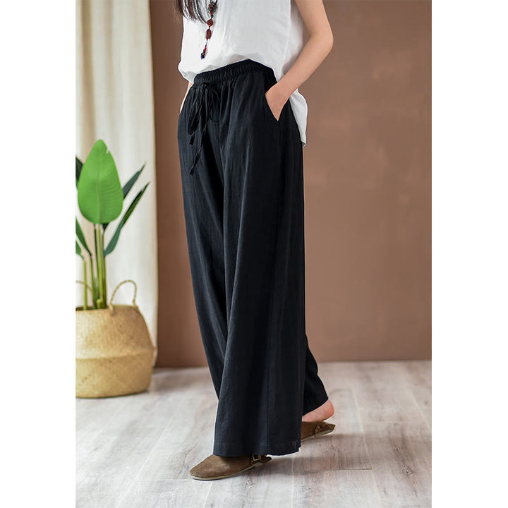 Pantaloni larghi in cotone e lino con coulisse e tasche Buddha Stones