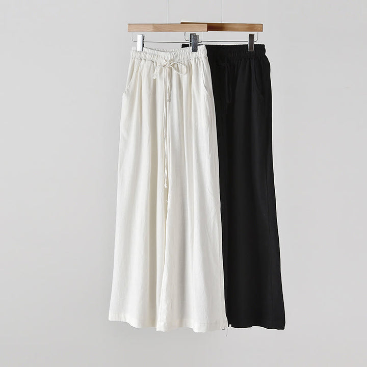 Pantaloni larghi in cotone e lino con coulisse e tasche Buddha Stones