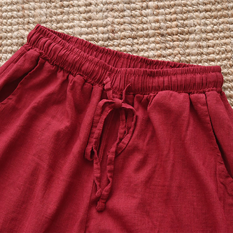 Pantaloni larghi in cotone e lino con coulisse e tasche Buddha Stones