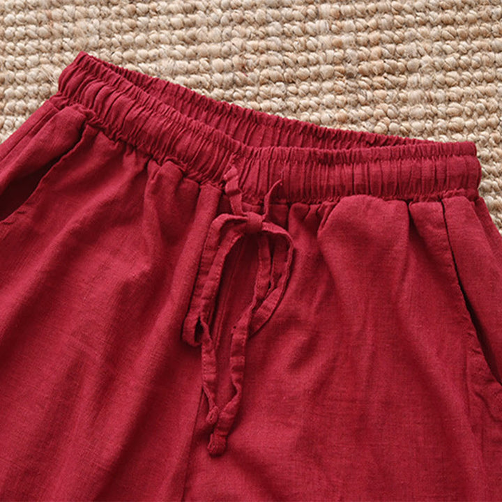 Pantaloni larghi in cotone e lino con coulisse e tasche Buddha Stones