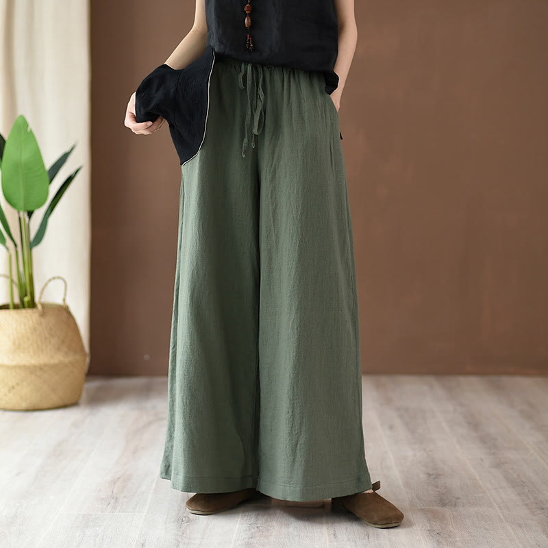 Pantaloni larghi in cotone e lino con coulisse e tasche Buddha Stones
