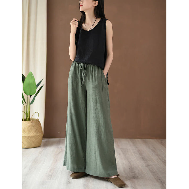 Pantaloni larghi in cotone e lino con coulisse e tasche Buddha Stones