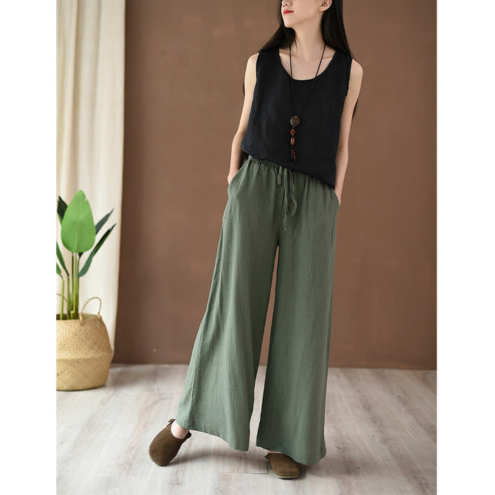 Pantaloni larghi in cotone e lino con coulisse e tasche Buddha Stones