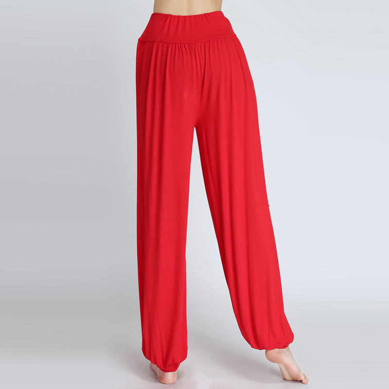 Pantaloni lunghi harem da danza yoga in modal tinta unita Buddha Stones