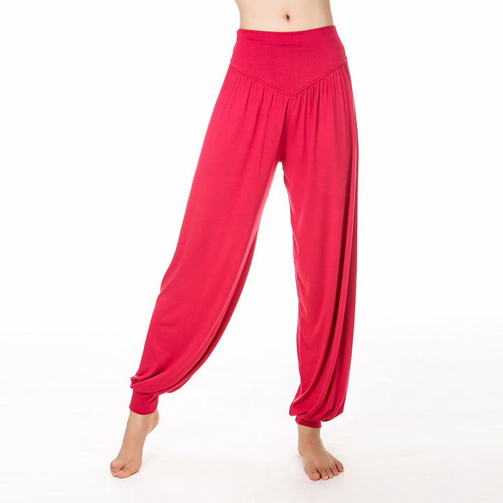 Pantaloni lunghi harem da danza yoga in modal tinta unita Buddha Stones