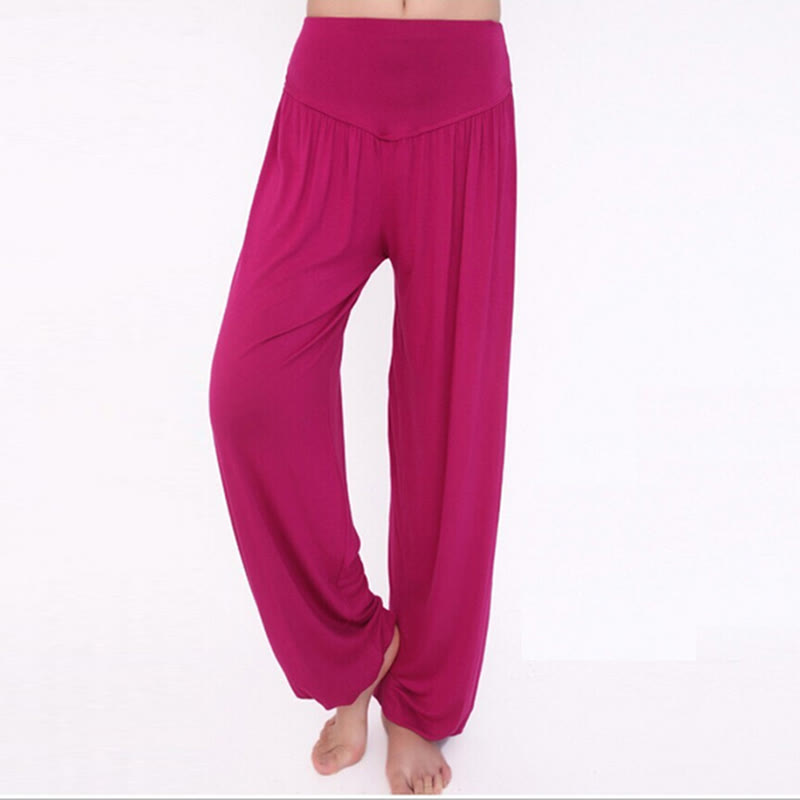 Pantaloni lunghi harem da yoga e danza in tinta unita Buddha Stones - Rosso viola medio - US14, UK/AU18, EU46 (3XL) - image 51