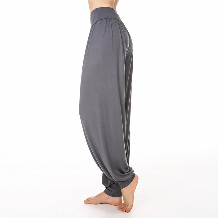 Pantaloni lunghi harem da danza yoga in modal tinta unita Buddha Stones