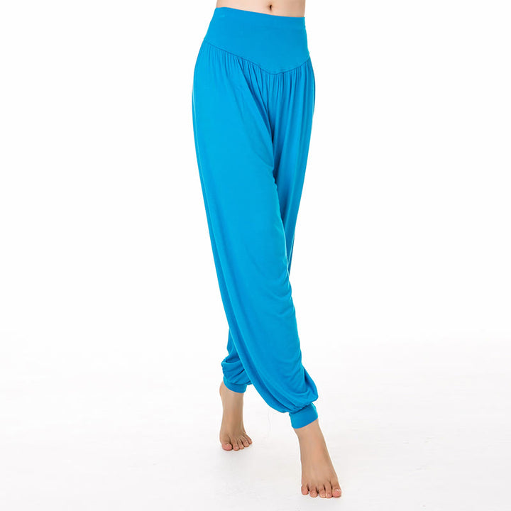 Pantaloni lunghi harem da danza yoga in modal tinta unita Buddha Stones