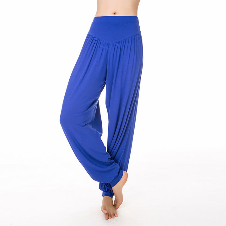 Pantaloni lunghi harem da danza yoga in modal tinta unita Buddha Stones