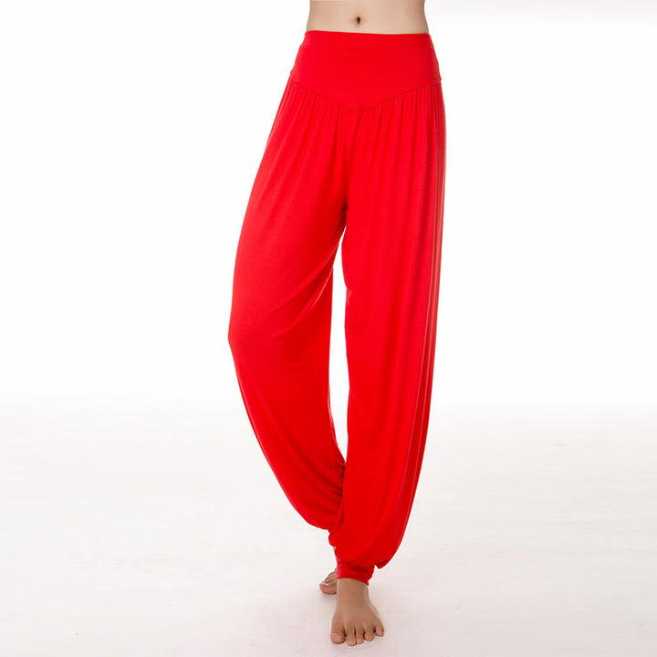 Pantaloni lunghi harem da danza yoga in modal tinta unita Buddha Stones