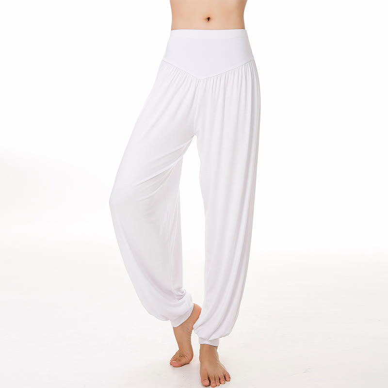 Pantaloni lunghi harem da yoga e danza in tinta unita Buddha Stones - Bianco - US14, UK/AU18, EU46 (3XL) - image 45