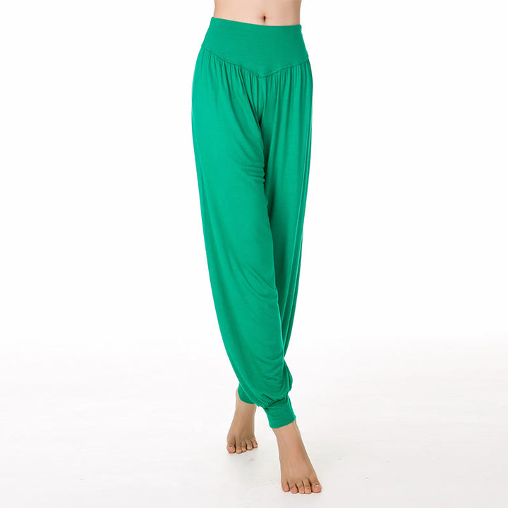 Pantaloni lunghi harem da danza yoga in modal tinta unita Buddha Stones