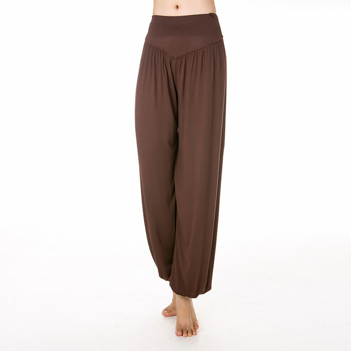 Pantaloni lunghi harem da danza yoga in modal tinta unita Buddha Stones