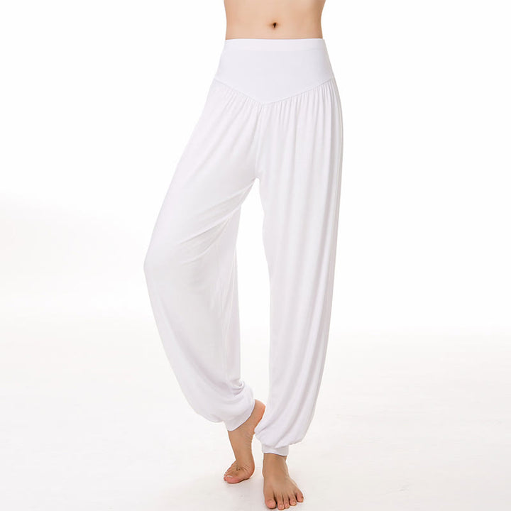 Pantaloni lunghi harem da danza yoga in modal tinta unita Buddha Stones
