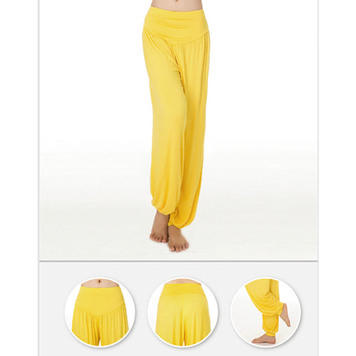 Pantaloni lunghi harem da danza yoga in modal tinta unita Buddha Stones