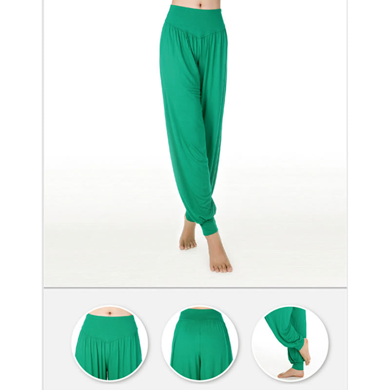 Pantaloni lunghi harem da danza yoga in modal tinta unita Buddha Stones