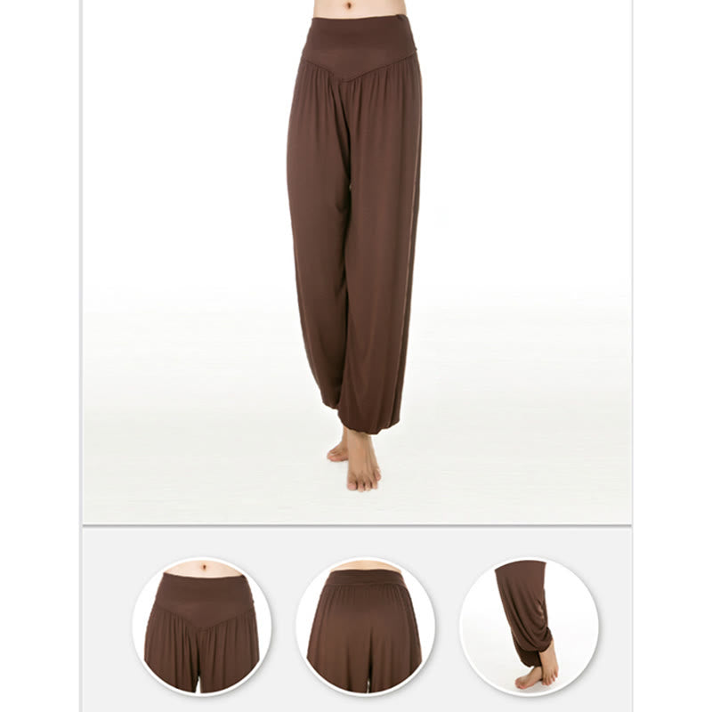 Pantaloni lunghi harem da danza yoga in modal tinta unita Buddha Stones