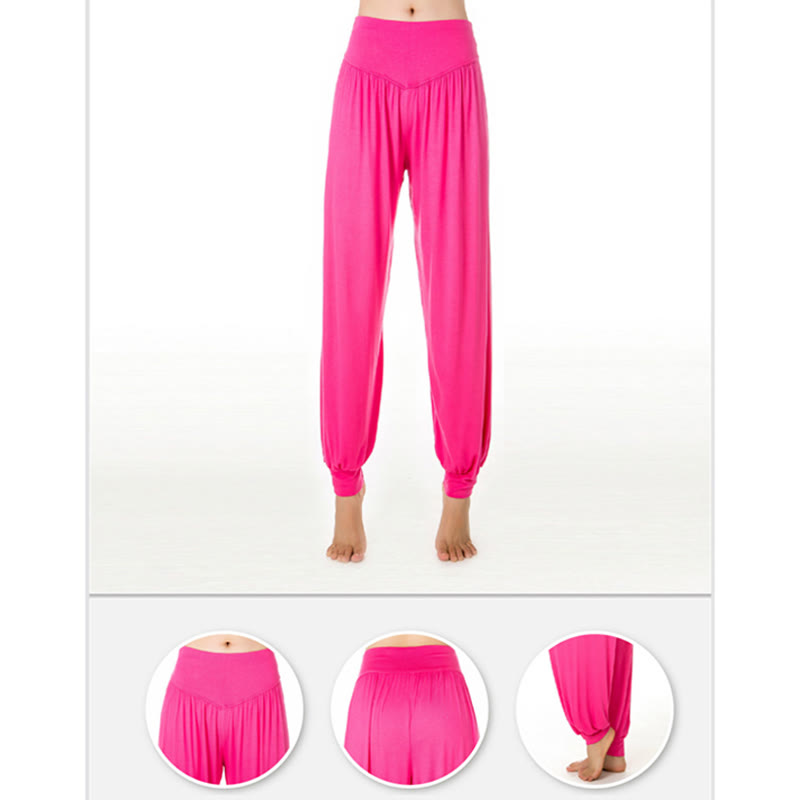 Pantaloni lunghi harem da danza yoga in modal tinta unita Buddha Stones