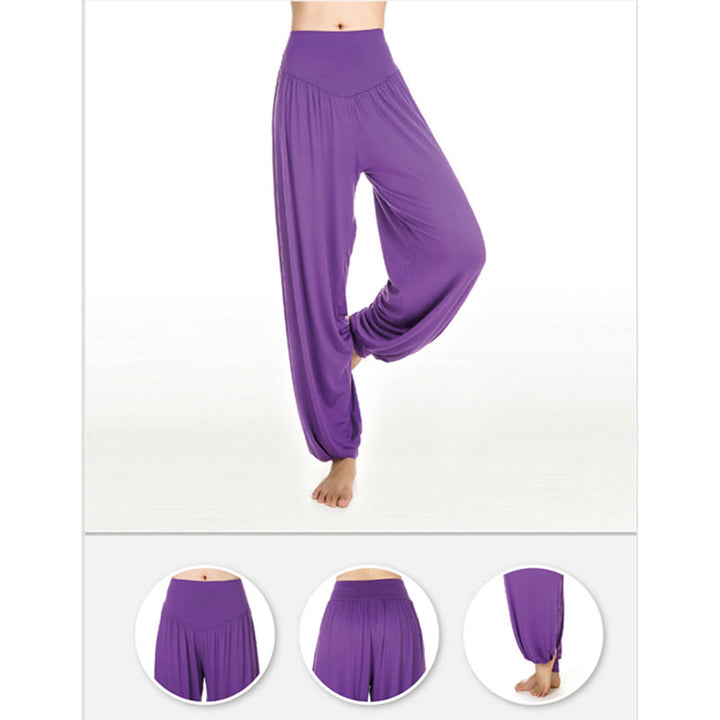 Pantaloni lunghi harem da danza yoga in modal tinta unita Buddha Stones