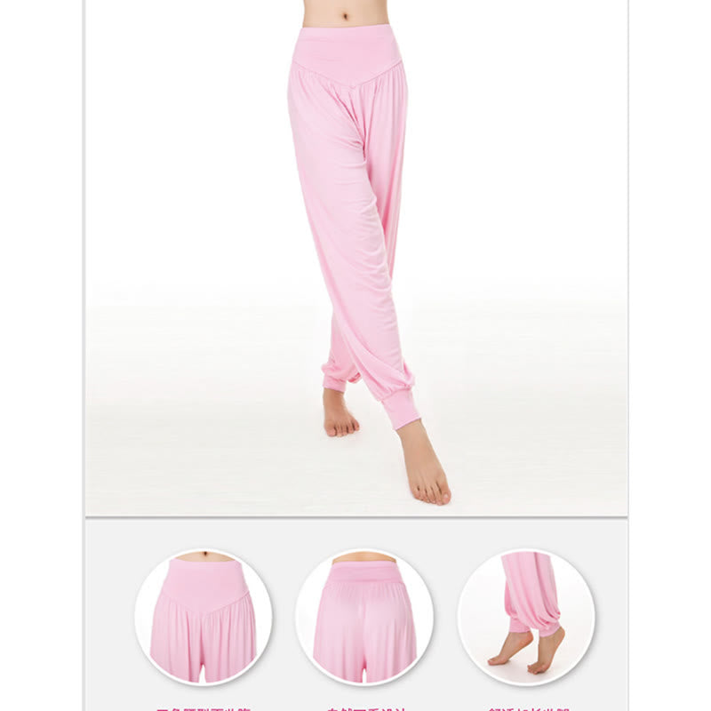 Pantaloni lunghi harem da danza yoga in modal tinta unita Buddha Stones