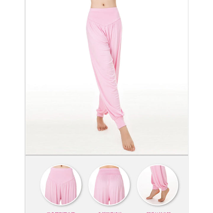 Pantaloni lunghi harem da danza yoga in modal tinta unita Buddha Stones
