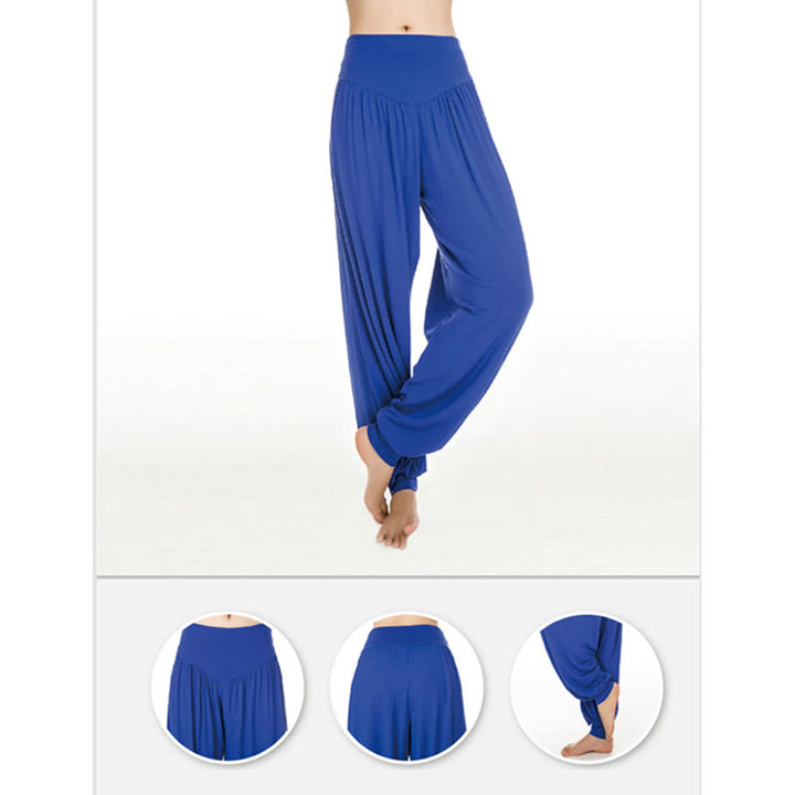 Pantaloni lunghi harem da danza yoga in modal tinta unita Buddha Stones