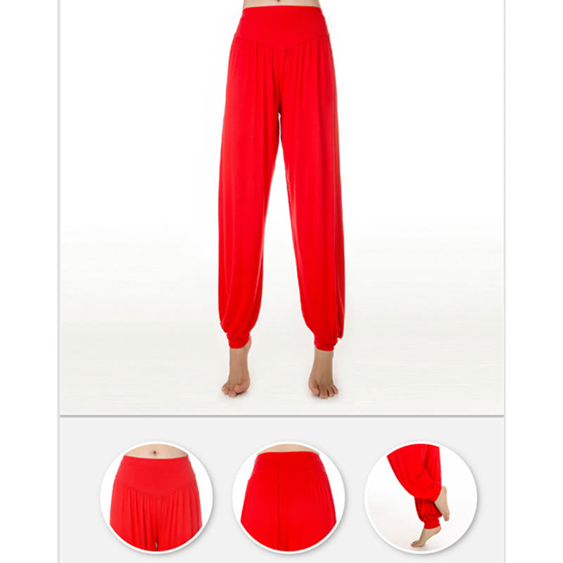 Pantaloni lunghi harem da danza yoga in modal tinta unita Buddha Stones