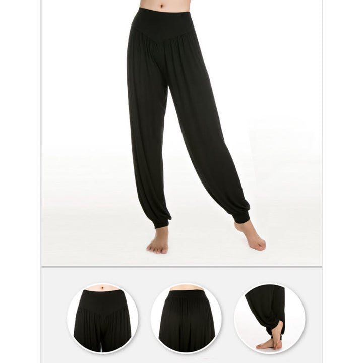 Pantaloni lunghi harem da danza yoga in modal tinta unita Buddha Stones