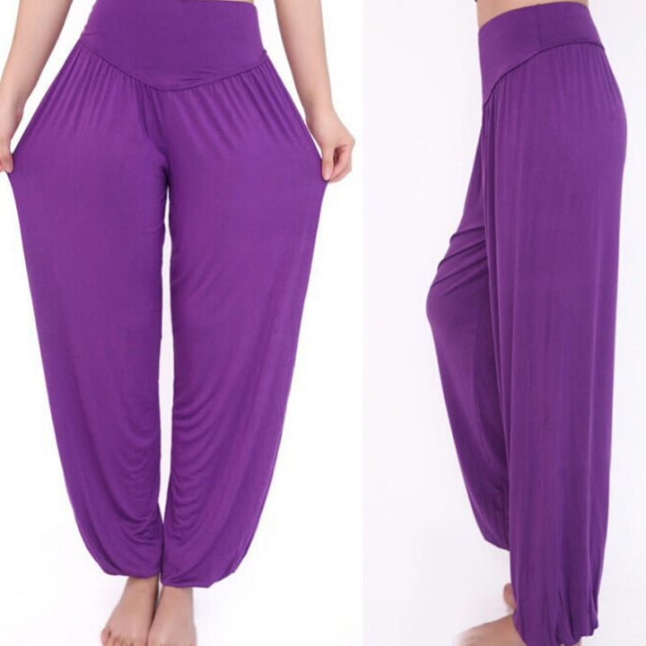 Pantaloni lunghi harem da danza yoga in modal tinta unita Buddha Stones