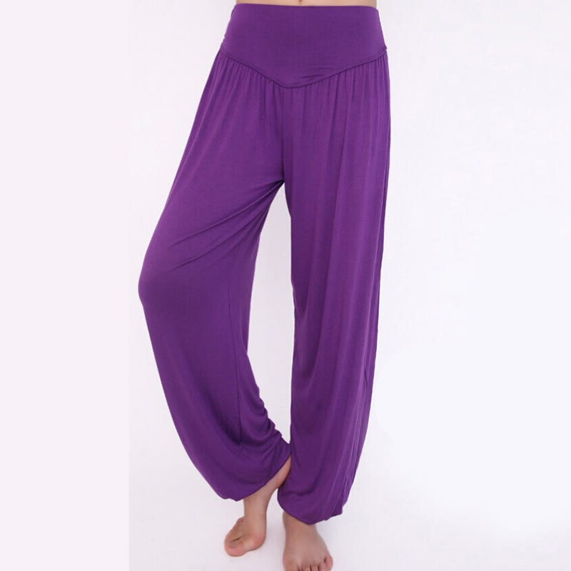 Pantaloni lunghi harem da danza yoga in modal tinta unita Buddha Stones