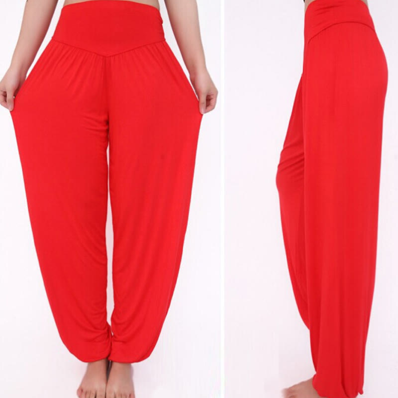 Pantaloni lunghi harem da danza yoga in modal tinta unita Buddha Stones