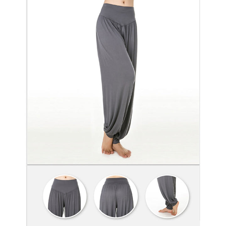 Pantaloni lunghi harem da danza yoga in modal tinta unita Buddha Stones