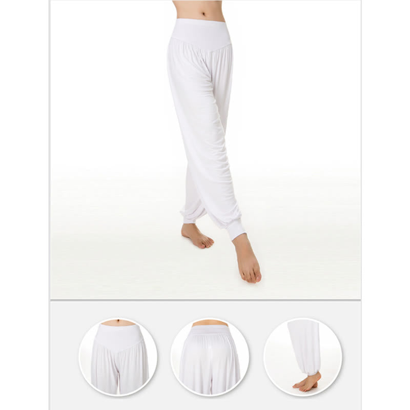 Pantaloni lunghi harem da danza yoga in modal tinta unita Buddha Stones