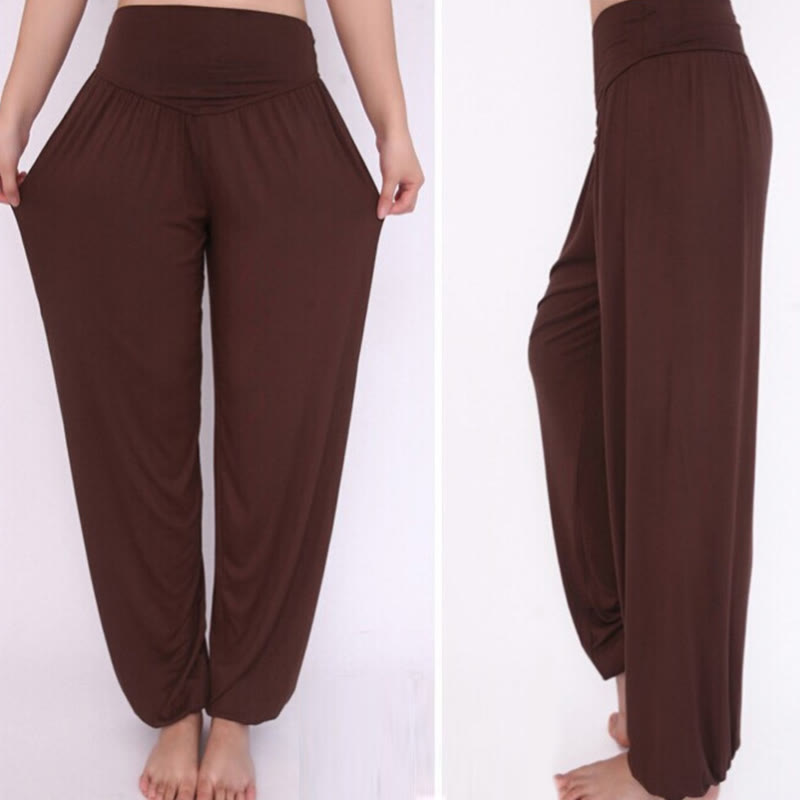 Pantaloni lunghi harem da danza yoga in modal tinta unita Buddha Stones