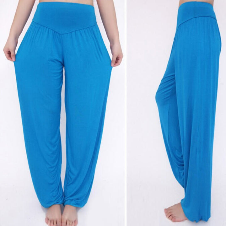 Pantaloni lunghi harem da danza yoga in modal tinta unita Buddha Stones